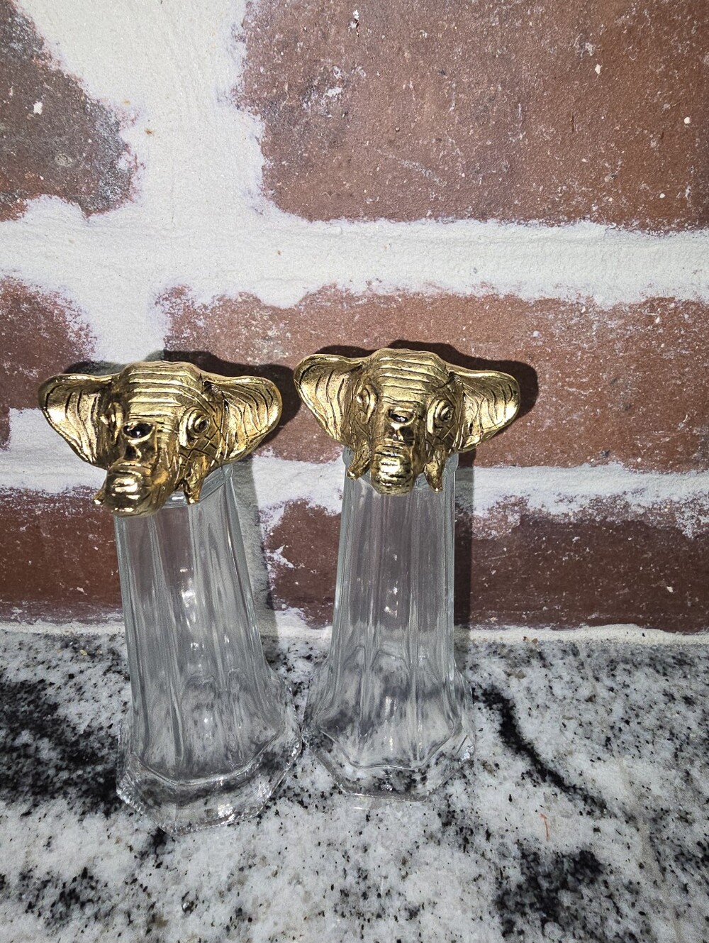 Gold Elephant Head Glass Salt and Pepper Shakers - Home Accents